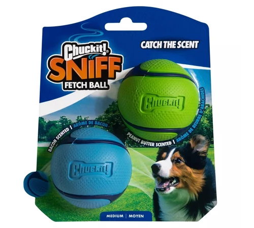 CHUCKIT sniff fetch labda pakk - bacon és mogyoróvaj illatú labdacsomag (M)