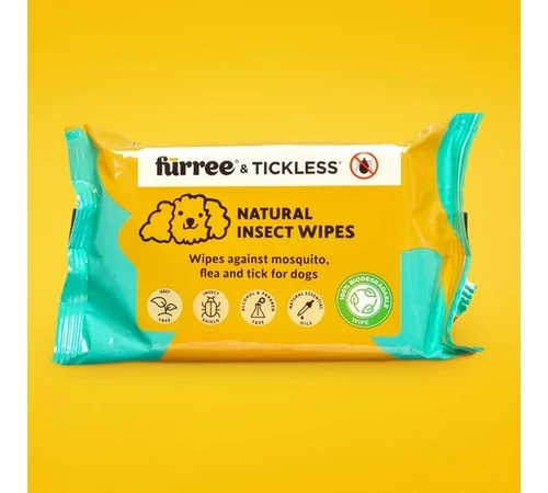 Természetes kullancs, bolha és szúnyogriasztó nedves törlőkendő, TICKLESS