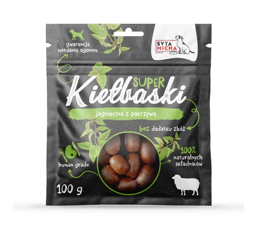 Syta Micha Super kolbász kutyáknak bárányhússal és csalánnal 100g